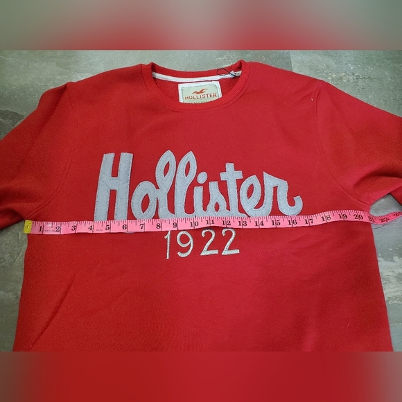 Hollister Long Sleeves Crewneck Men's Red Sweater. Grey Logo. Fleece In. Size L. - Picture 6 of 10